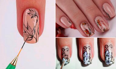 Как поэтапно нарисовать на ногтях красивые рисунки (цветок, листья)